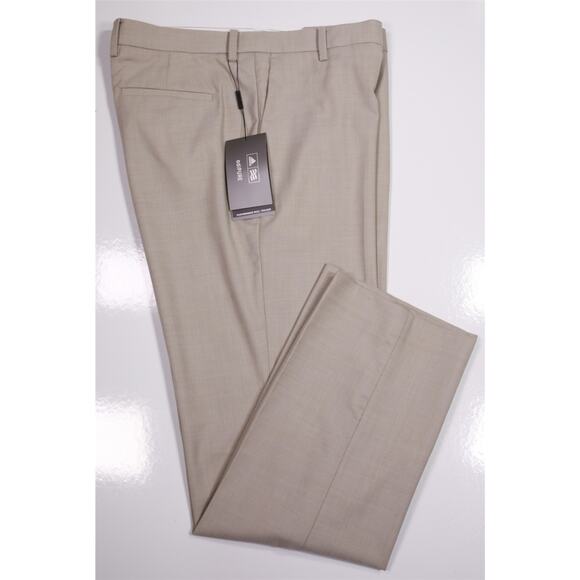 Adidas AdiPure Beige Wool Flat Front Dress Trousers Pants Men's 38x35 $140 - Picture 1 of 8